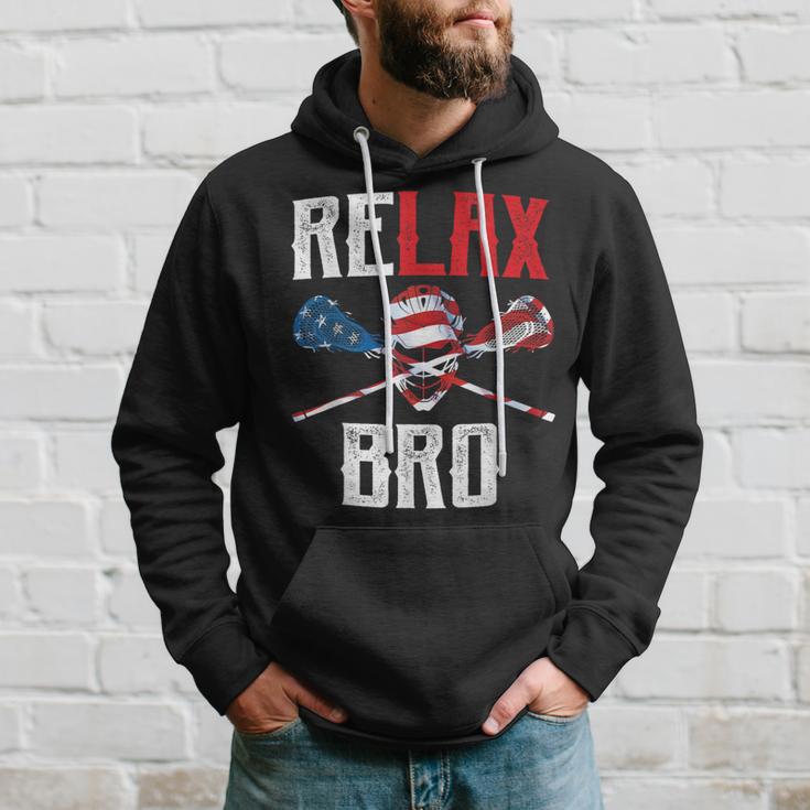 Relax Bro Lacrosse American Flag Lax Lacrosse Player Hoodie Gifts for Him