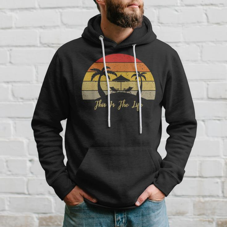 Retro Sunset Palm Tree Beach Scene This Is The Life Hoodie Gifts for Him