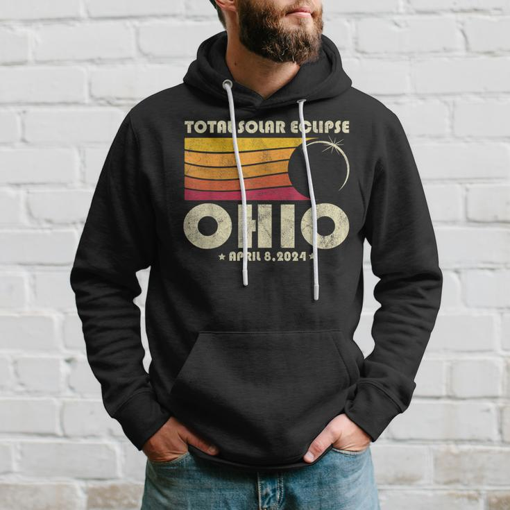 Retro Total Solar Eclipse 2024 Ohio Usa Totality Hoodie Gifts for Him