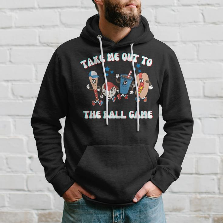 Retro Take Me Out Tothe Ball Game Baseball Hot Dog Bat Ball Hoodie Gifts for Him