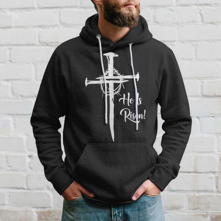 He Is Risen Cross Jesus Religious Easter Day Christians Hoodie Gifts for Him