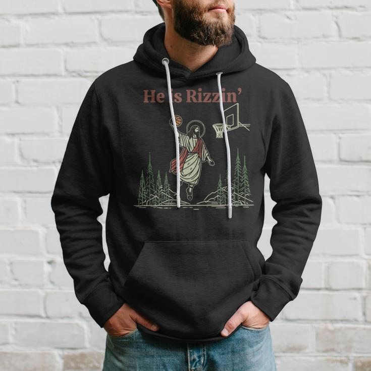 He Is Rizzin Easter Jesus Playing Basketball Christian Hoodie Gifts for Him