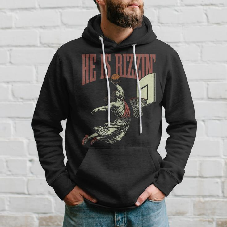 He Is Rizzin Jesus Playing Basketball Meme Easter Hoodie Gifts for Him