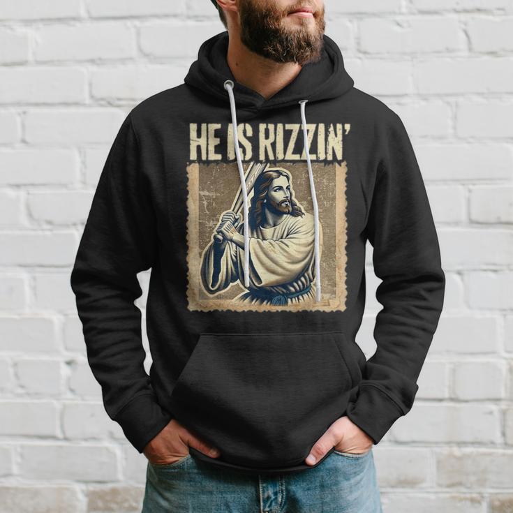 He Is Rizzin Jesus Playing Baseball Sports Rizz Hoodie Gifts for Him