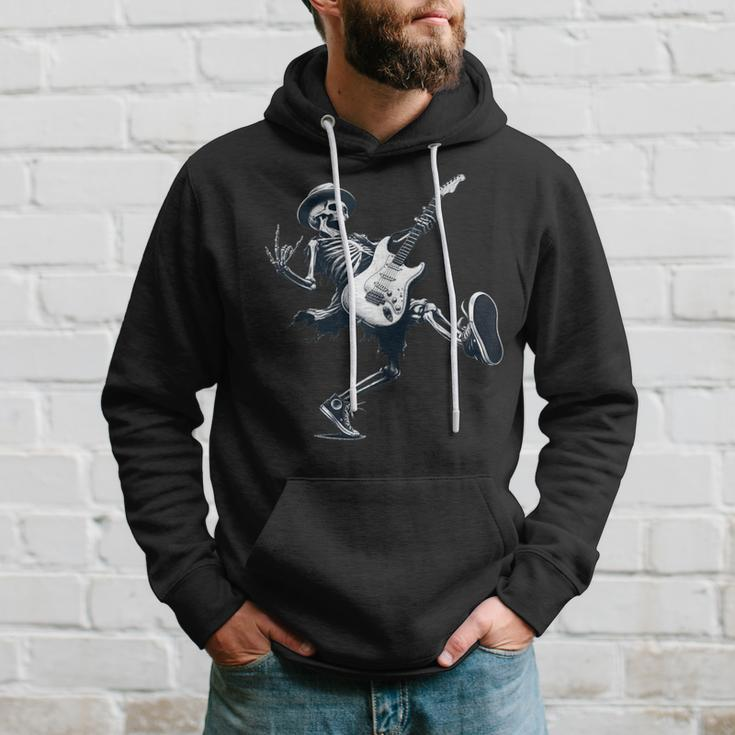 Rock And Roll Graphic Band Skeleton Playing Guitar Hoodie Gifts for Him