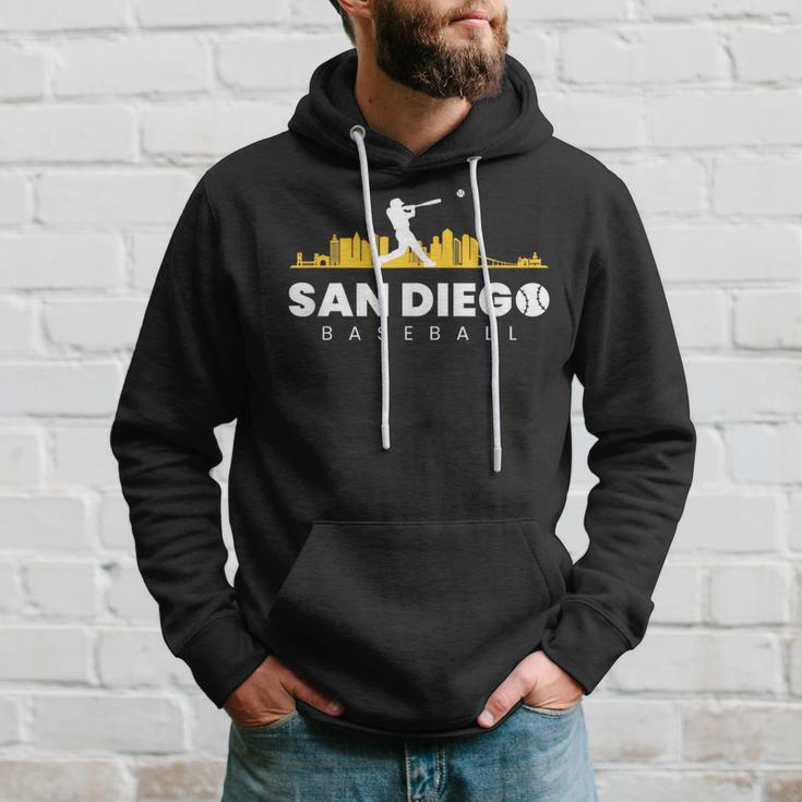 San Diego Baseball Vintage City Skyline Retro Baseball Lover Hoodie Gifts for Him