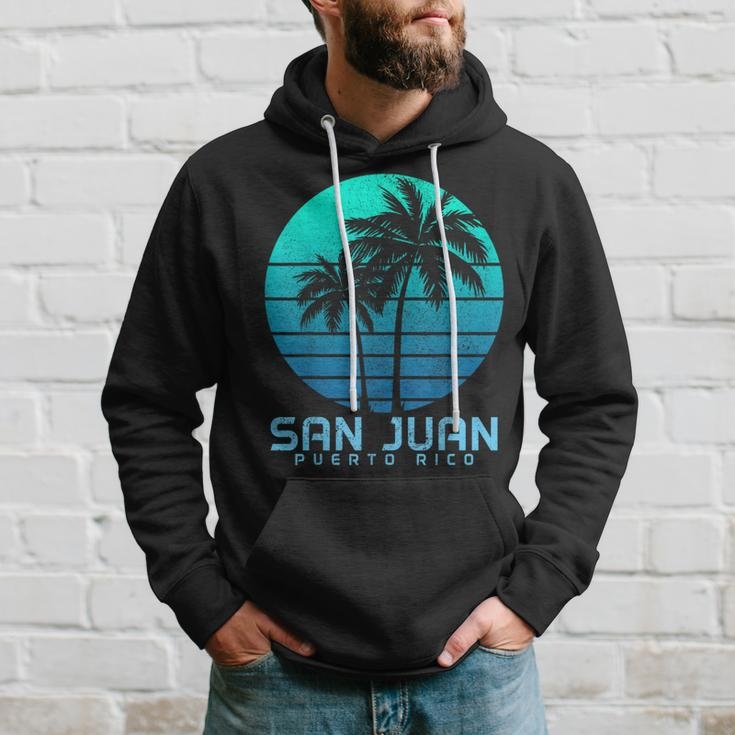 San Juan Puerto Rico Vintage Palm Trees Beach Souvenir Pride Hoodie Gifts for Him