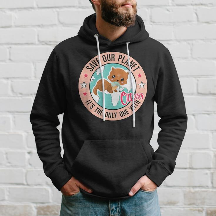 Save Our Planet Otter Baby With Fish Otter Hoodie Gifts for Him