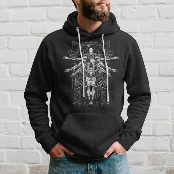 Sci-Fi Robotic Vitruvian Man Cyberpunk Illustration Hoodie Gifts for Him