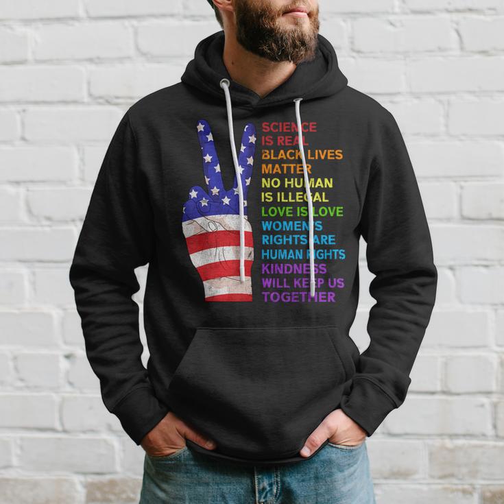 Science Is Real Black Lives Matter Kindness Together Us Flag Hoodie Gifts for Him