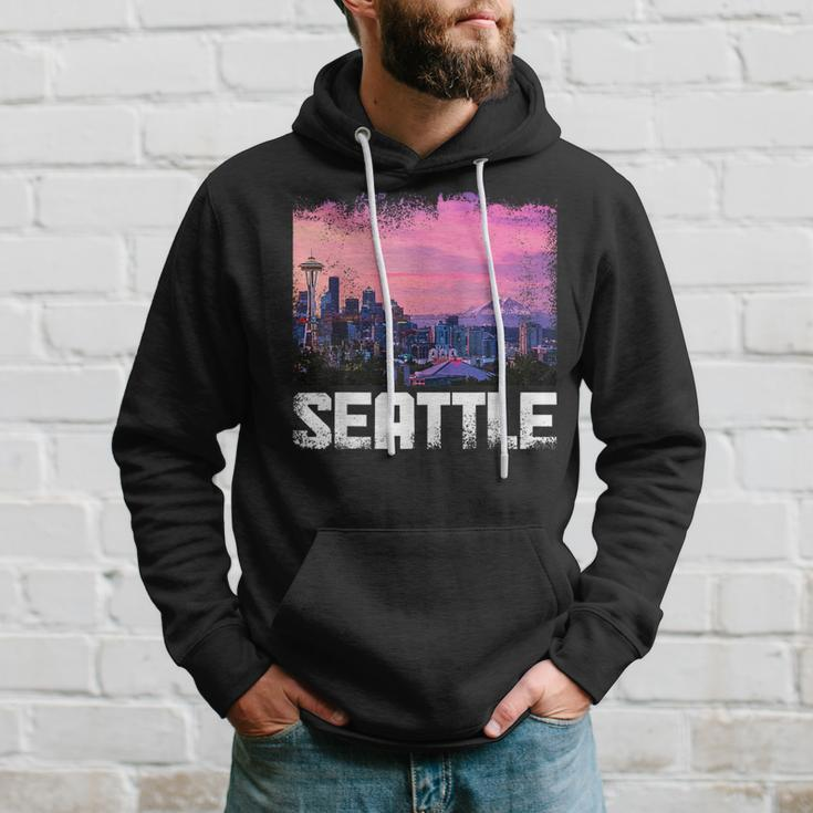 Seattle Washington Skyline Pnw Vintage Pride Hoodie Gifts for Him