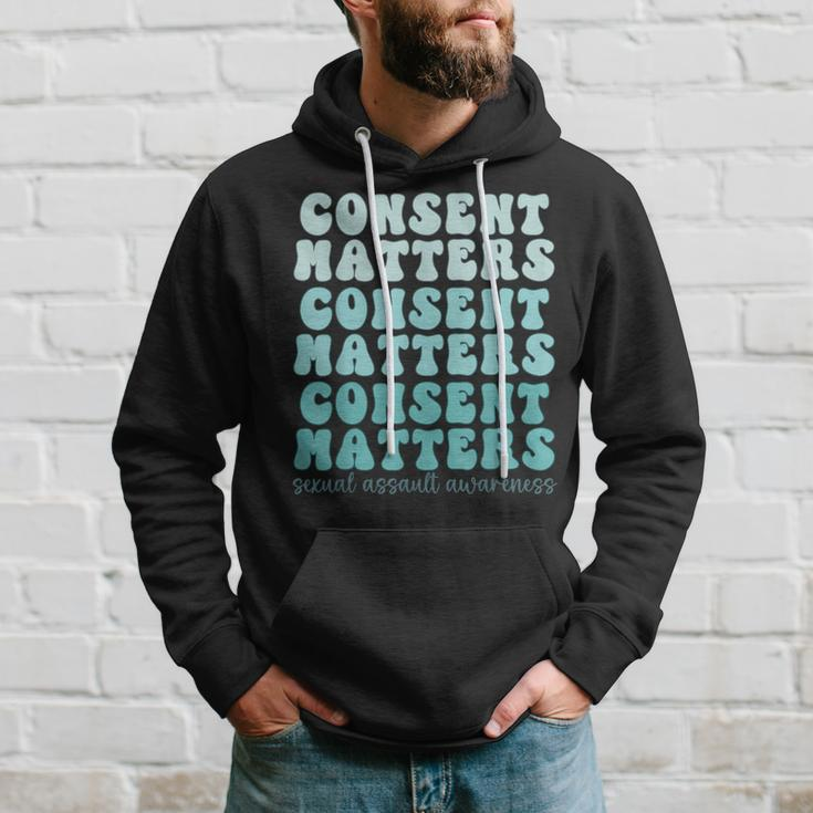 Sexual Assault Awareness Month Consent Matters Teal Ribbon Hoodie Gifts for Him