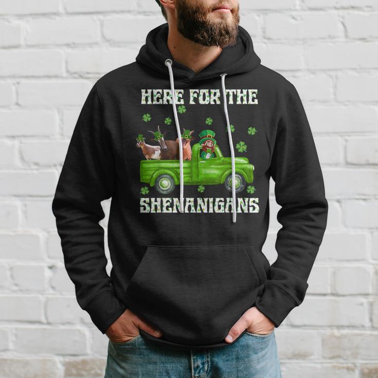 Here For The Shenanigans Leprechaun Goat St Patrick's Day Hoodie Gifts for Him