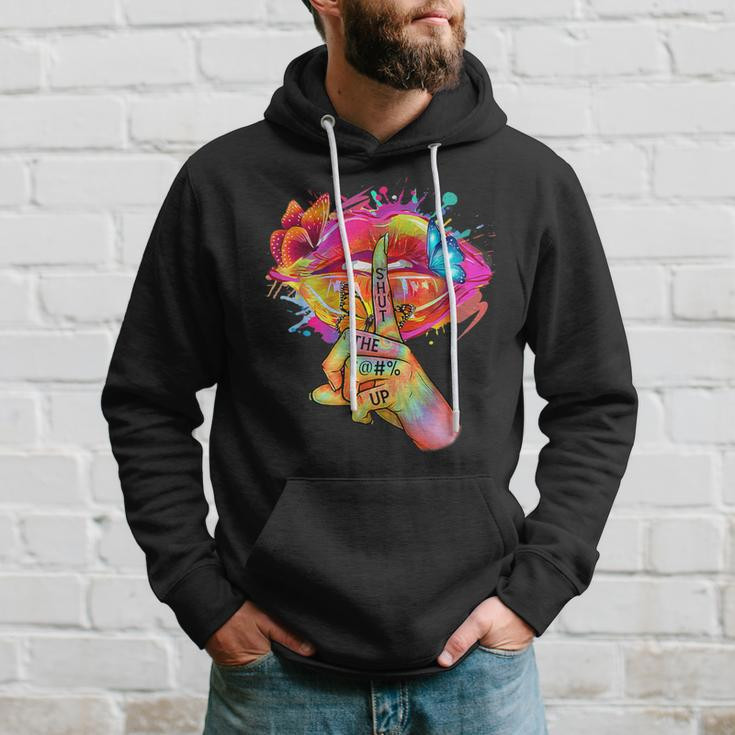 Shut The F--K Up Hippie Tie Dye Trippy Colours Sexy Lip Hoodie Gifts for Him