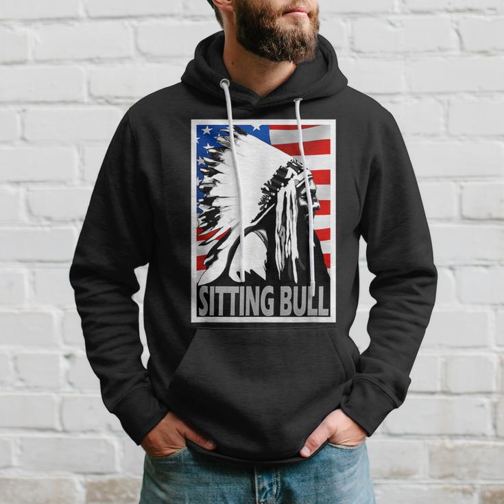 Sitting Bull Chief American Flag Poster Style Hoodie Gifts for Him