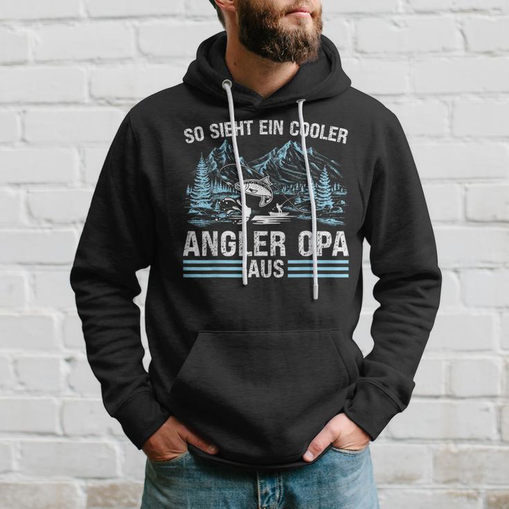 So Sieht ein Cooler Angler Opa Aus Hoodie Schwarz für Männer Geschenke für Ihn