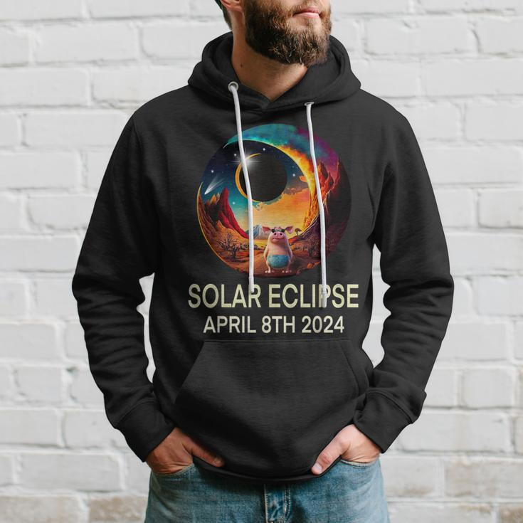 Solar Eclipse 2024 Apparel Pig Wearing Solar Eclipse Glasses Hoodie Gifts for Him