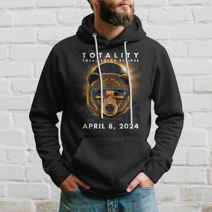 Solar Eclipse 2024 Bear Wearing Eclipse Glasses Hoodie Gifts for Him