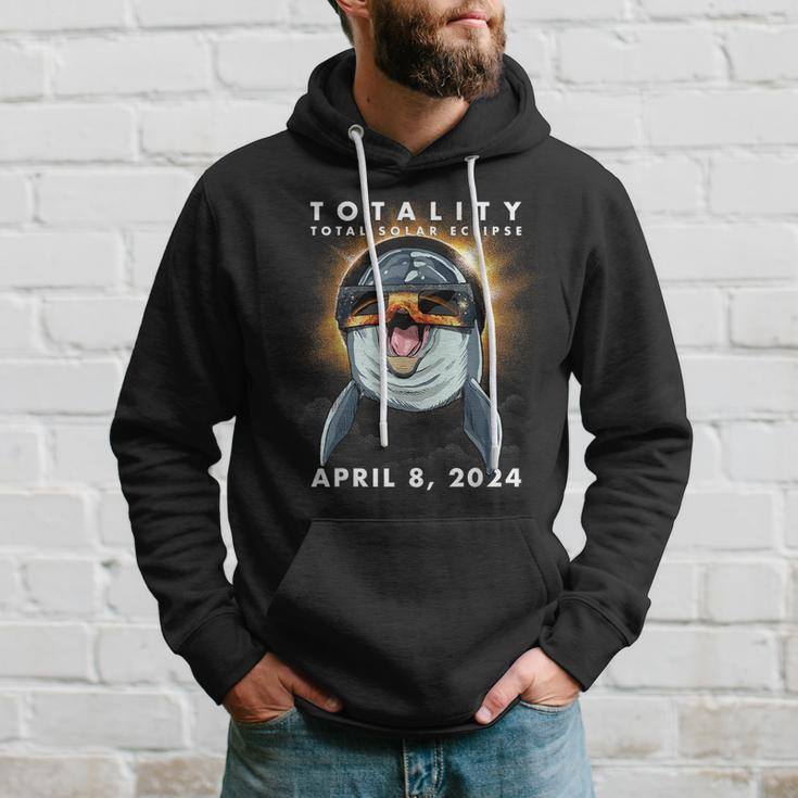 Solar Eclipse 2024 Dolphin Wearing Eclipse Glasses Hoodie Gifts for Him