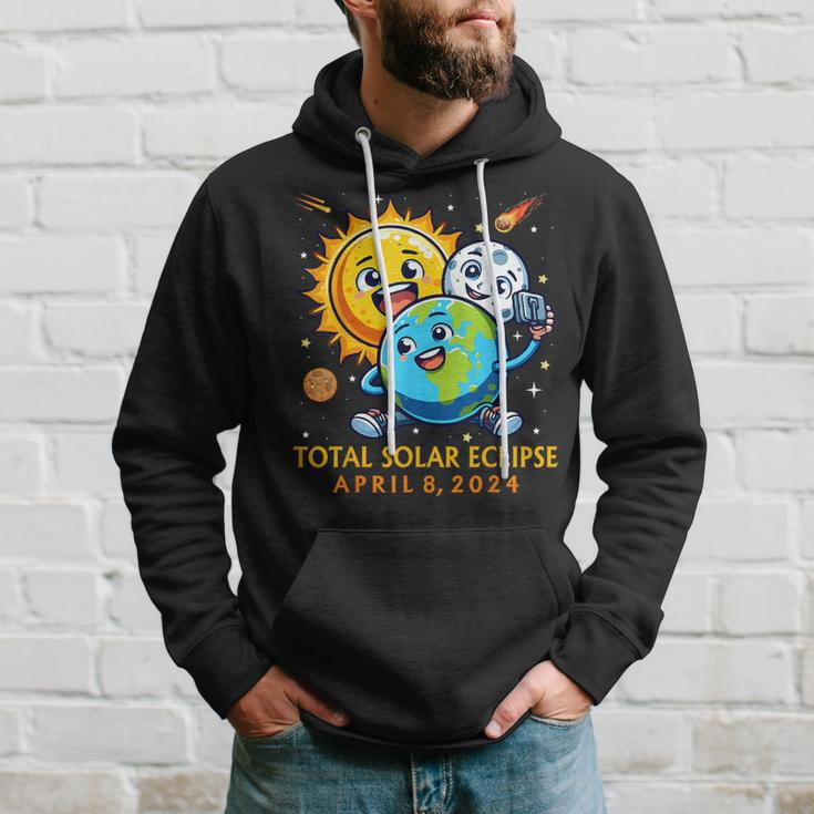 Solar Eclipse April 8 2024 Cute Earth Sun Moon Selfie Space Hoodie Gifts for Him