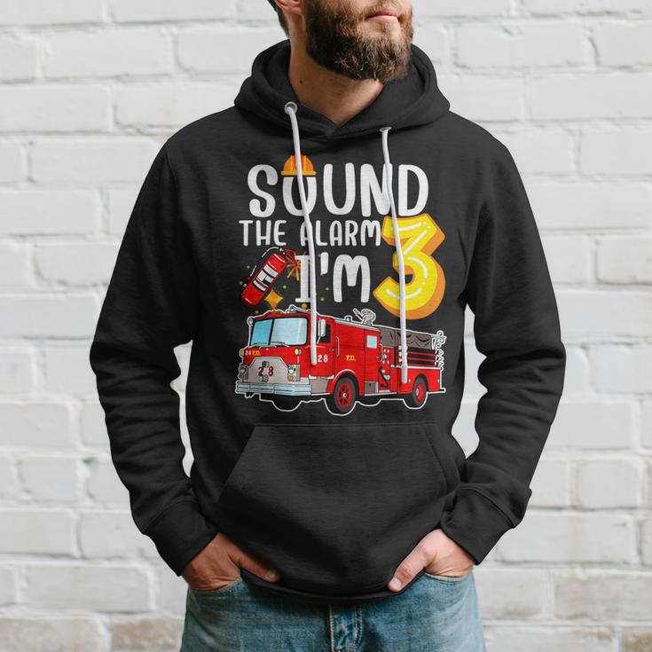 Sound The Alarm I'm 3 3Rd Birthday Fireman Firetruck Boys Hoodie Gifts for Him