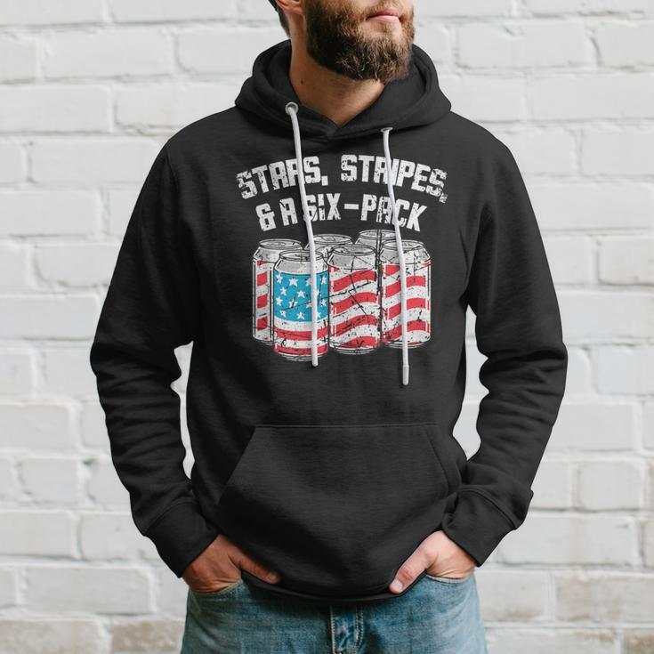 Stars Stripes & A Six Pack Beer Can Us Flag 4Th Of July Hoodie Gifts for Him
