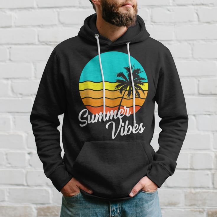 Summer Vibes Retro 80S Beach Scene Palm Tree Sunset Vacation Hoodie Gifts for Him