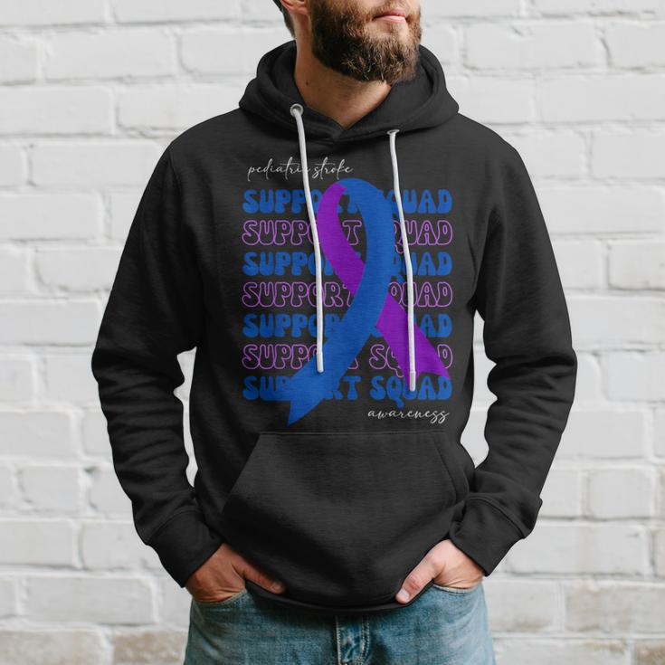 Support Squad Pediatric Stroke Awareness Purple Blue Ribbon Hoodie Gifts for Him