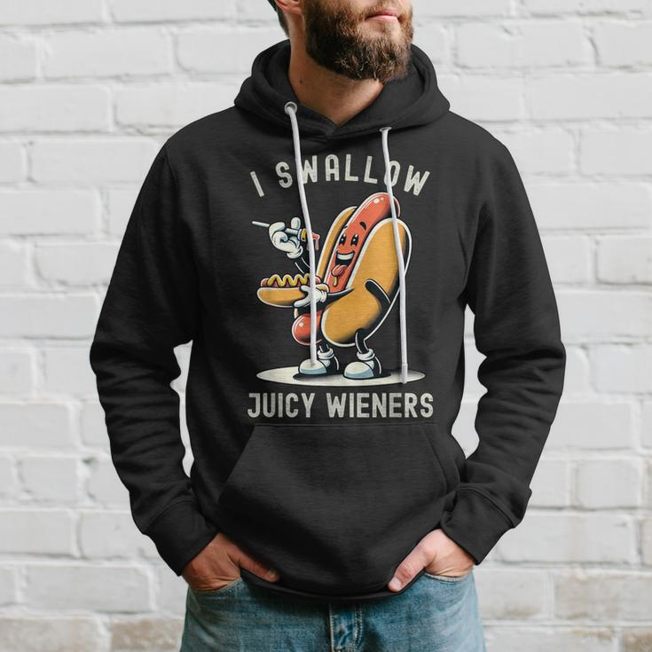 I Swallow Juicy Wieners Provocative Joke Adult Humor Naughty Hoodie Gifts for Him