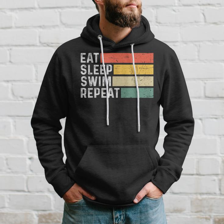 Swimming Swimmer Retro Vintage Eat Sleep Swim Repeat Hoodie Gifts for Him