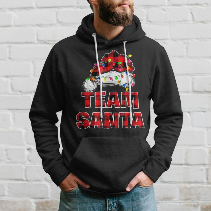 Team Santa Red Plaid Claus Hat Matching Family Christmas Hoodie Gifts for Him