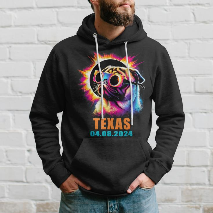Texas Total Solar Eclipse 2024 Pug Dog With Glasses Hoodie Gifts for Him