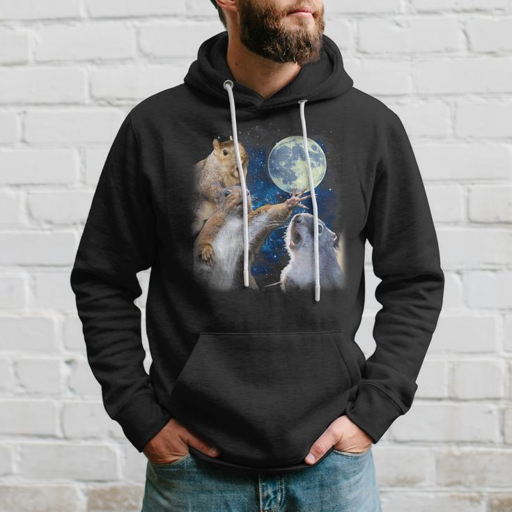 Three Squirrels Howling At The Moon Lover Animal Squirrel Hoodie Gifts for Him