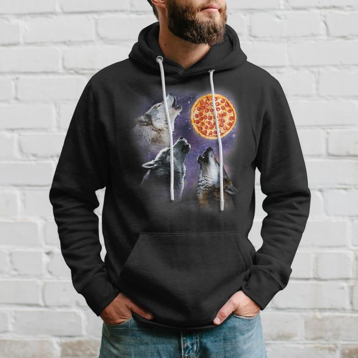Three Wolf With Pizza Moon Vintage Wolf Lover Hoodie Gifts for Him