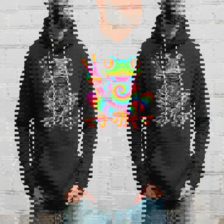Tie-Dye Cool Frog Peace Sign Hippie Hoodie Gifts for Him