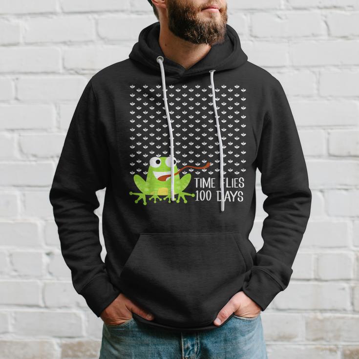 Time Flies 100 Days Frog Fly 100Th Day Of School Hoodie Gifts for Him