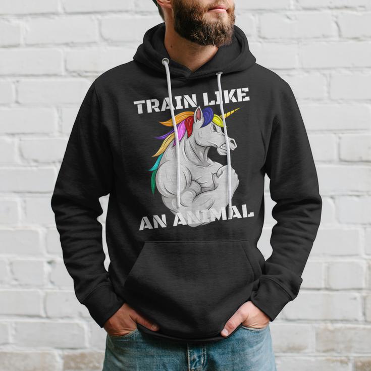 Train Like An Animal Unicorn Weightlifting Muscle Fitness Hoodie Gifts for Him