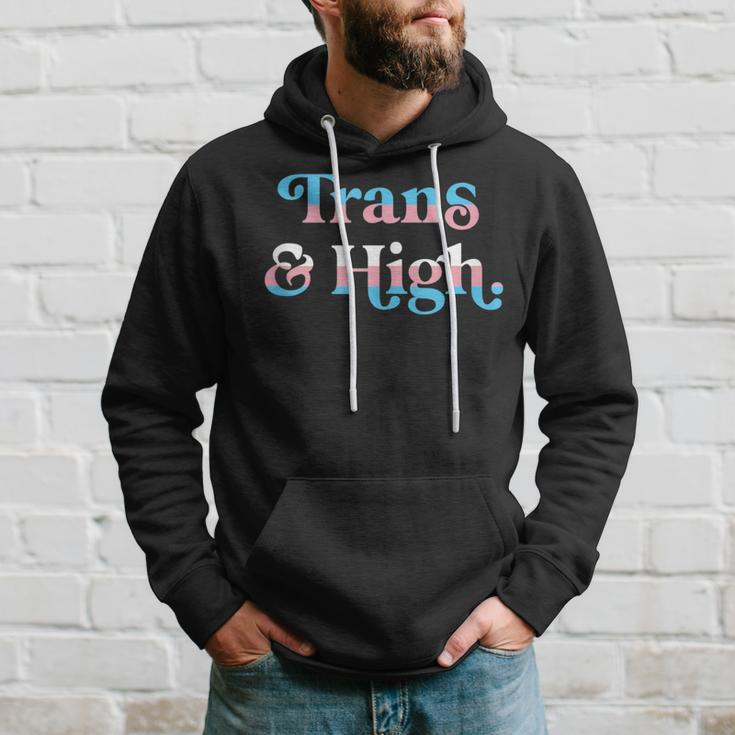 Trans And High Weed Marijuana Retro Lgbtq Pride Flag Hoodie Gifts for Him