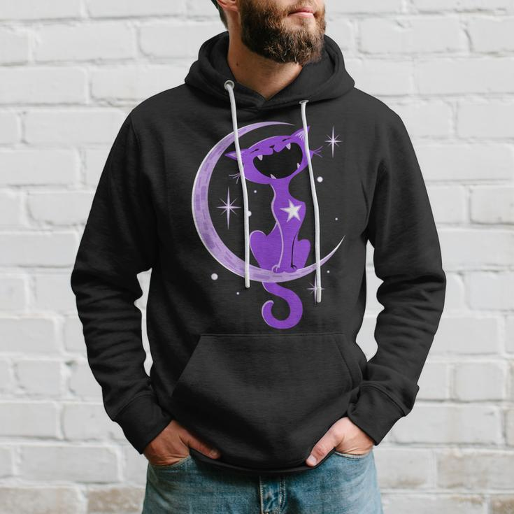 Trendy Purple Cat Crescent Moon Howl Hoodie Gifts for Him