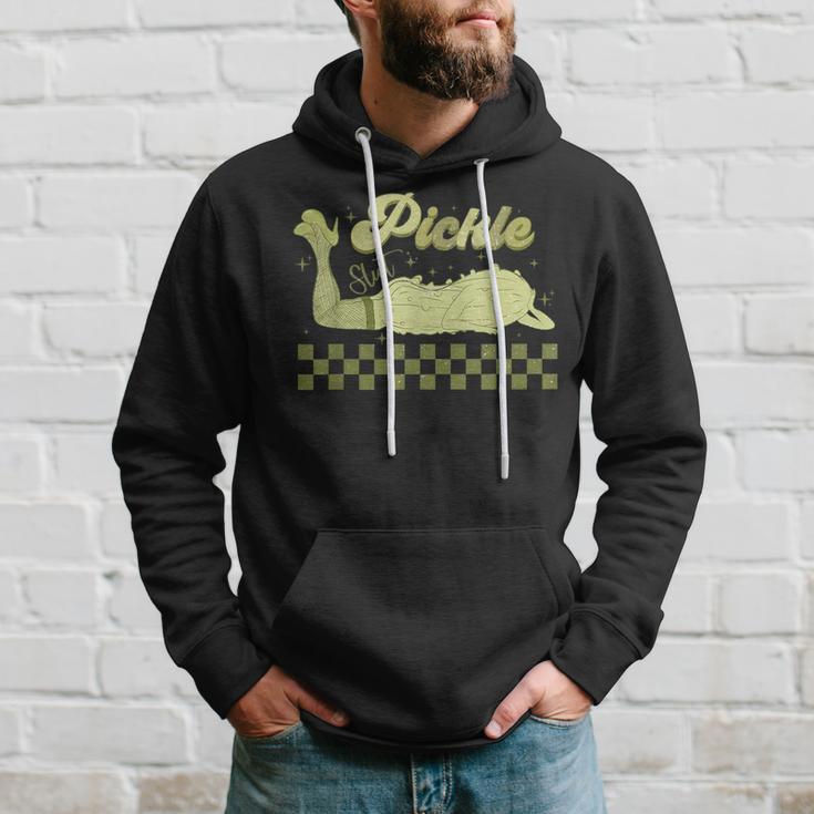 Trendy Retro Pickle Slut Food Apparel Canned Pickle Hoodie Gifts for Him