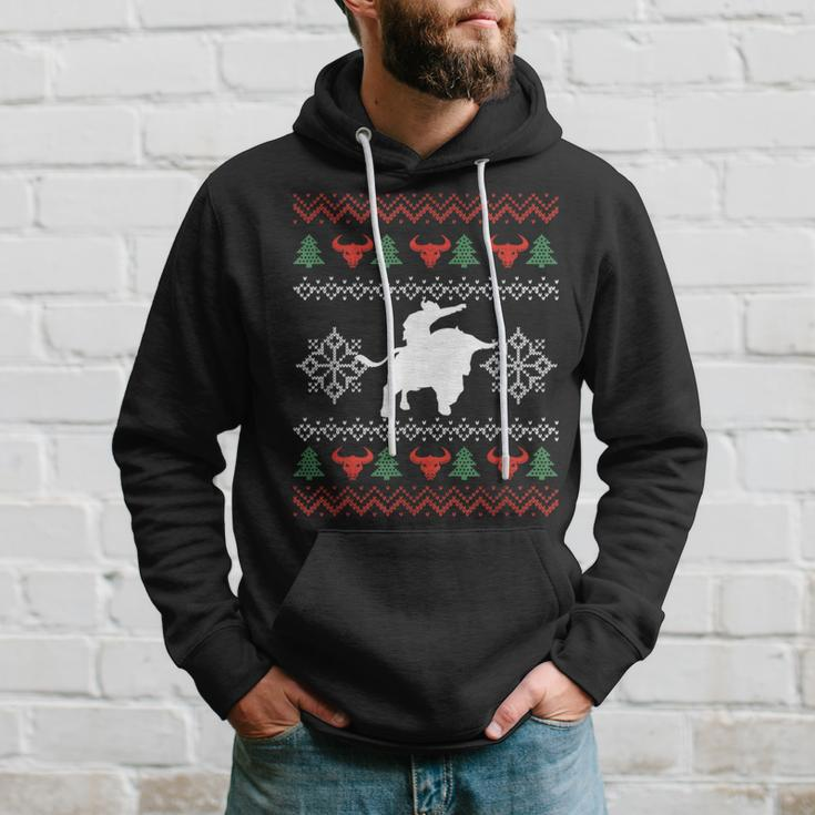 Ugly Christmas Bull Riding Cowboy Country Bull Rider Hoodie Gifts for Him