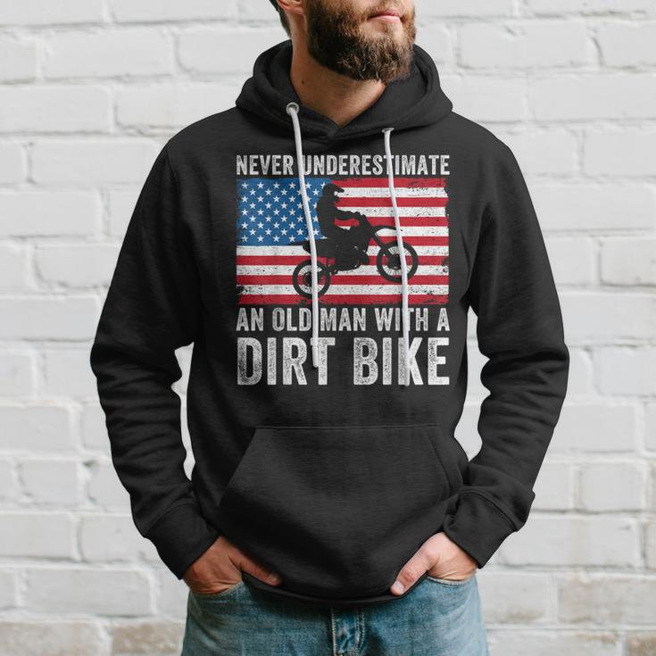 Never Underestimate An Old Man With A Dirt Bike Grandpa Dad Hoodie Gifts for Him