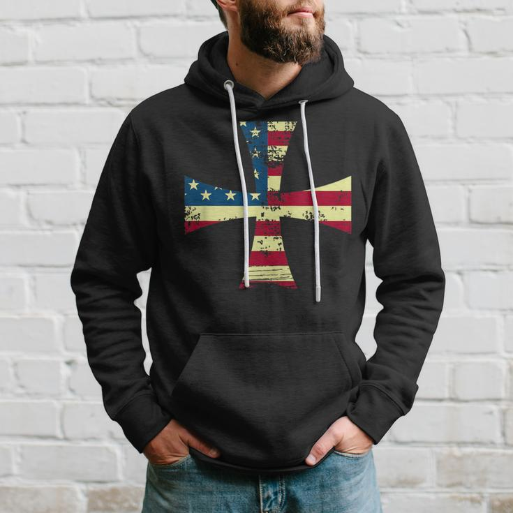 Usa Flag Knights Templar Maltese Cross Silhouette Hoodie Gifts for Him