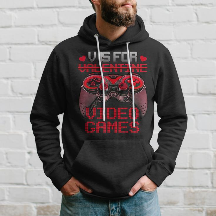 V Is For Video Games Controller Valentines Day Boys Mens Hoodie Gifts for Him