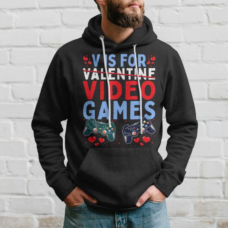 V Is For Video Games Valentines Day Gamer Boy Men Hoodie Gifts for Him