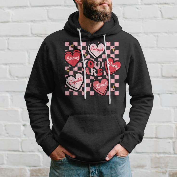 Valentine You Are Loved Worthy Enough Candy Heart Teacher Hoodie Gifts for Him