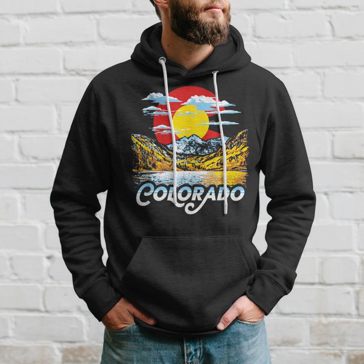 Vintage Colorado Flag Maroon Bells Retro Mountains Graphic Hoodie Gifts for Him