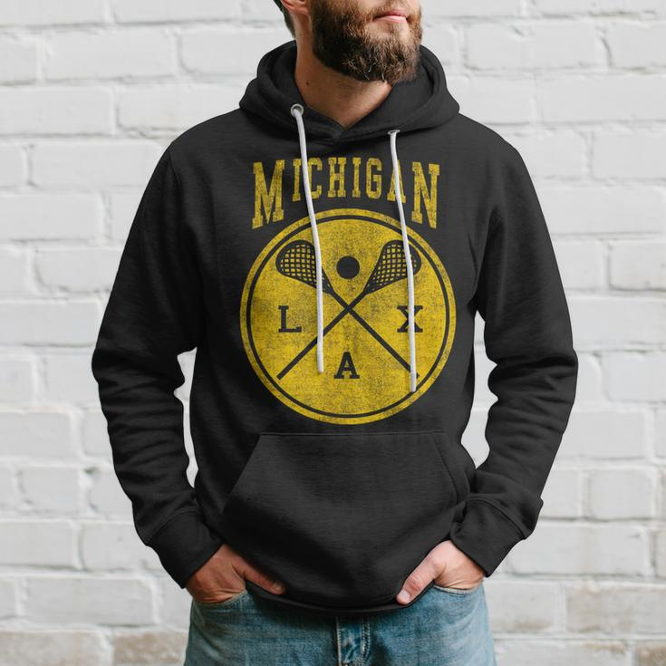 Vintage Michigan Lacrosse Distressed Lax Hoodie Gifts for Him