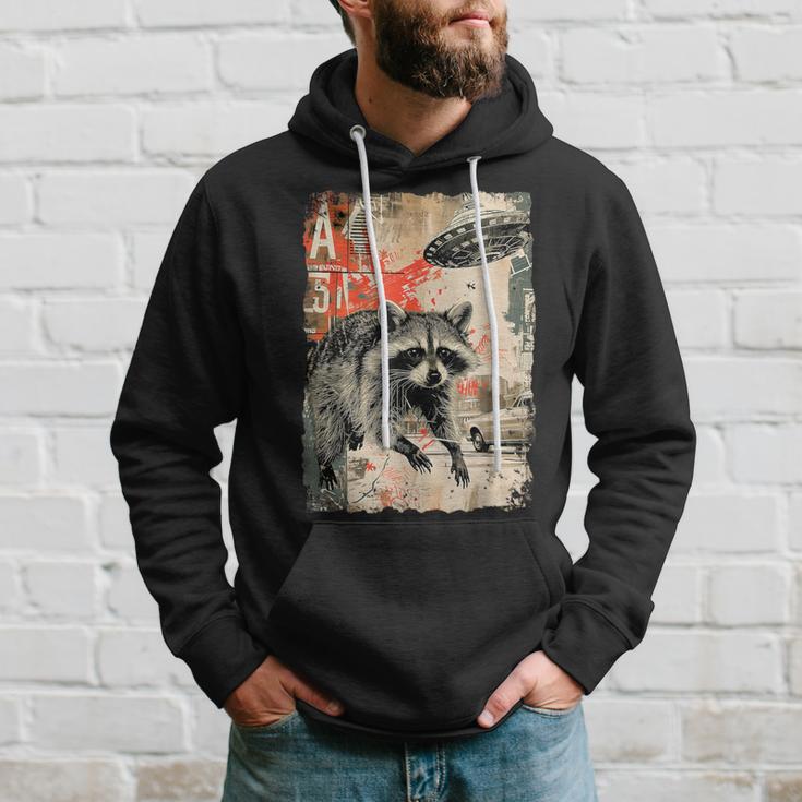 Vintage Raccoon Ufo Alien Animal Raccoon Hoodie Geschenke für Ihn