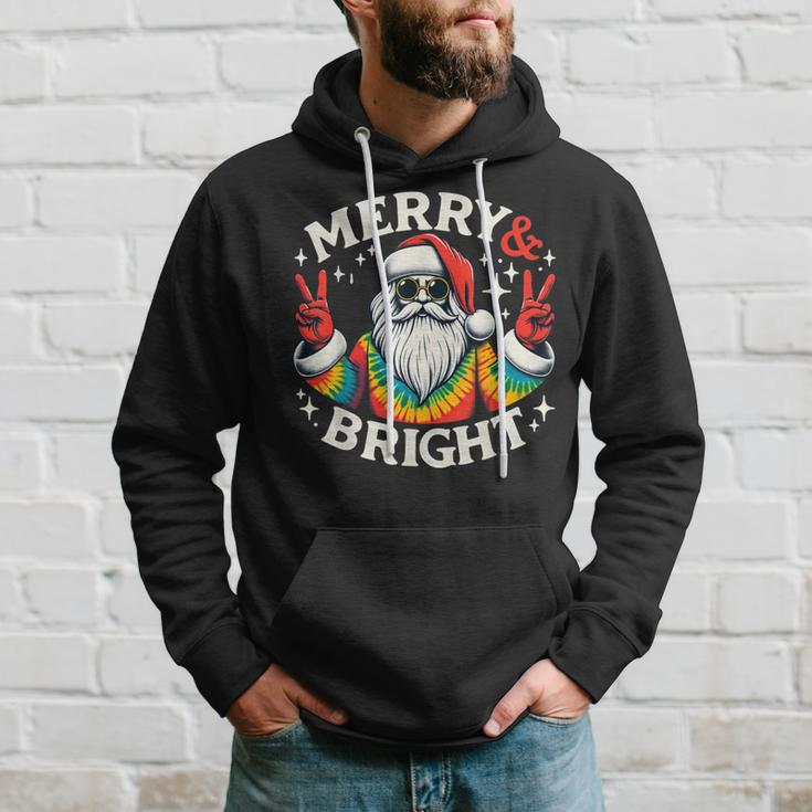 Vintage Retro Merry And Bright Hippie Santa Peace Christmas Hoodie Gifts for Him